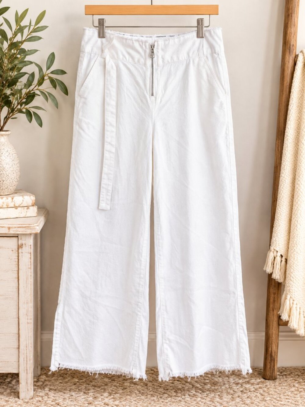 INC International Concepts Global Travelers Linen Pants White Size 2 Wide Leg